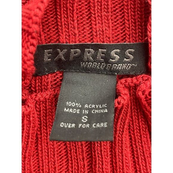 Express Women Burgundy High Neck Cable Sweater Size S - Picture 5 of 6
